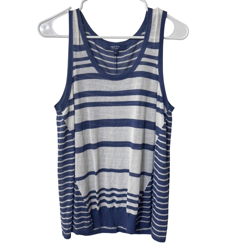 Peter Som For‎ Designnation Blue White Striped Knit Tank Top Size L OLDSTOCK